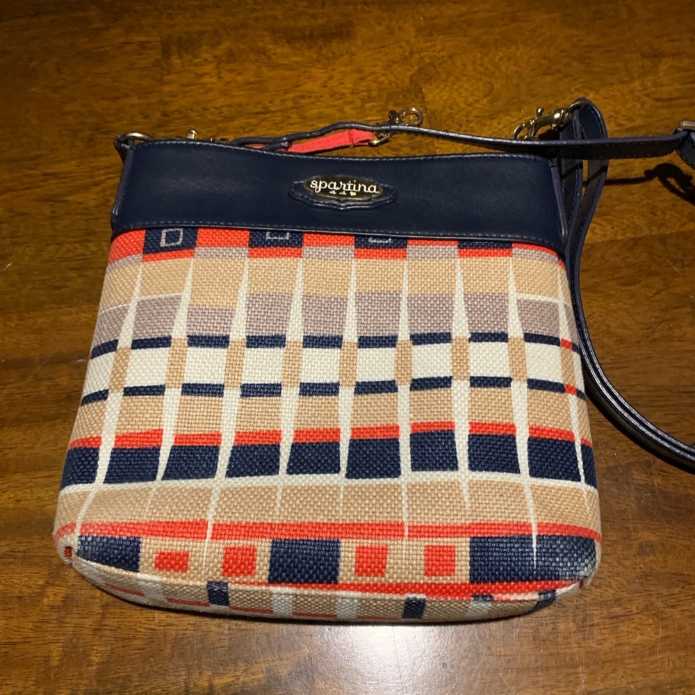 Spartina Daufuskie Island Purse, leather & canvas, 14x8, shoulder strap